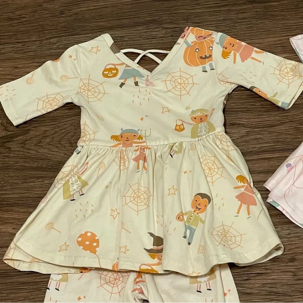 Dot Dot Smile 2 Holiday Ballerina Dresses and Matching Leggings Pink Yellow 6-12